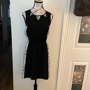 one clothing Black Mini Dress with White Patterned Side Panels